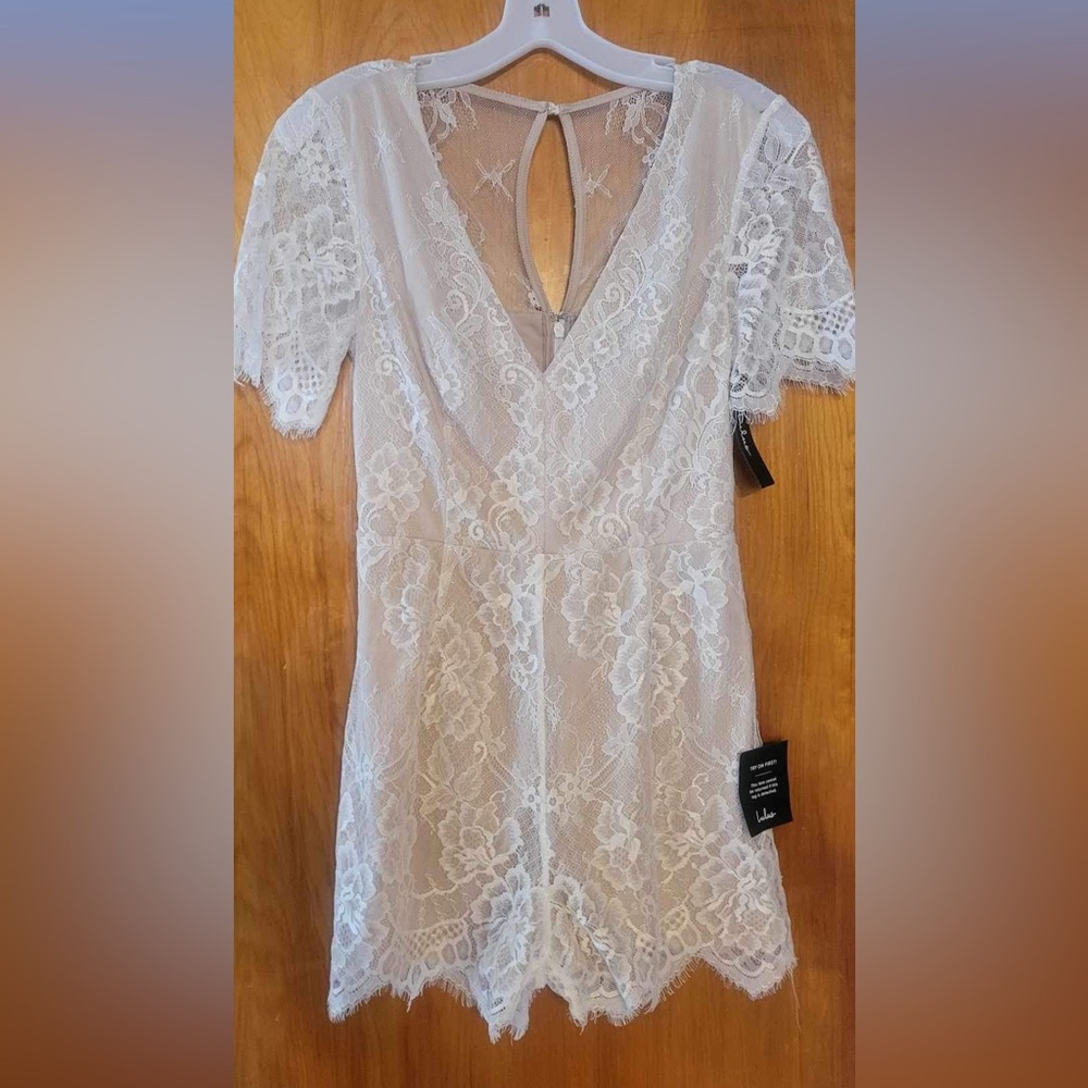 White/nude lace romper